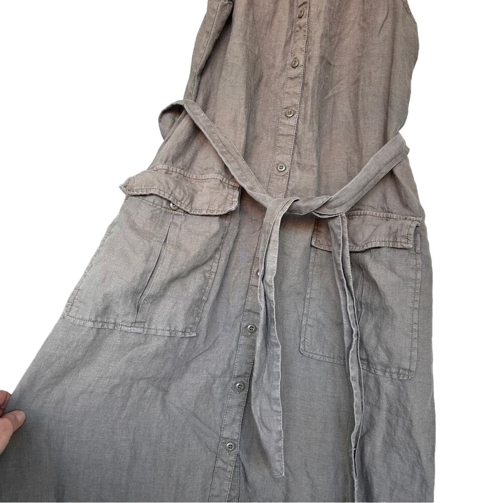 JOIE Edelie Tie Waist Sleeveless Linen Dress - Green - Large Lagenlook - Picture 12 of 15